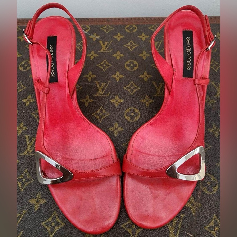 Sergio Rossi Red Sandals with Silver Accents